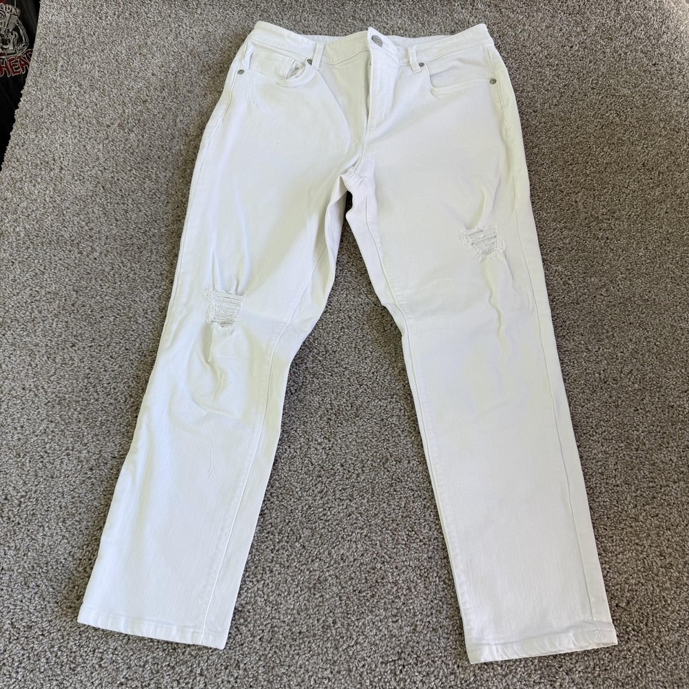 LOFT Outlet Curvy Skinny Crop Jeans Womens 8 White Distressed Stretch Denim